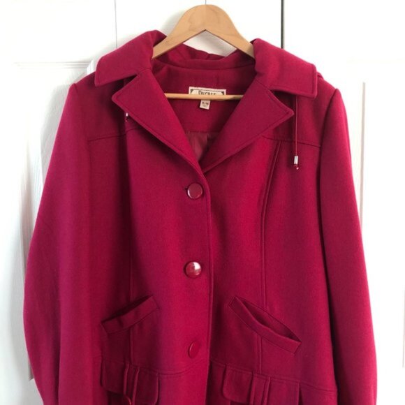 Decree Pink Peplum Hooded Wool Pea Coat - Picture 8 of 11